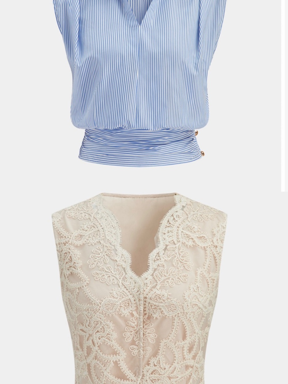 2 Tops XS- Blue & Cream Sleeveless V-Neck Blouse Duo